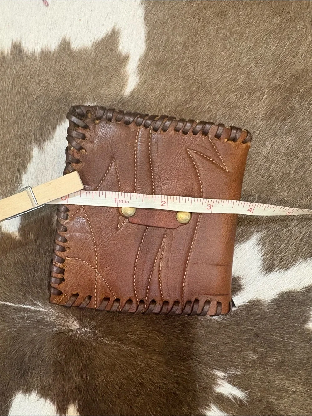 Vintage Brown Leather Cowboy Boot Bifold Wallet with Brass Accent